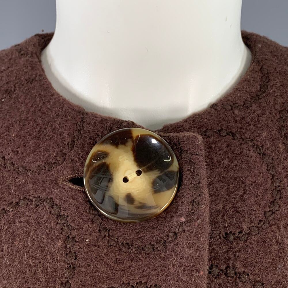 LIZ LOGIE Size 6 Brown Wool Blend Embroidered Circles Raglan Jacket - Picture 2 of 11